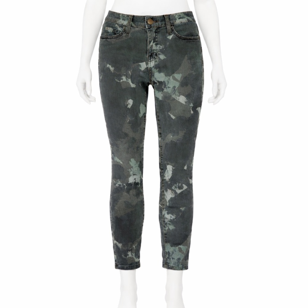 CURRENT/ELLIOTT Stiletto Skinny Jeans Army Green Watercolor Camo Size 30 Cropped - Picture 2 of 10